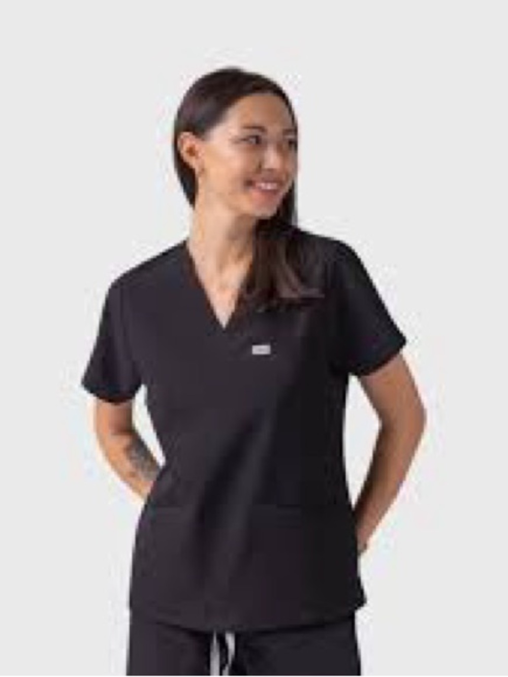 FIGS Women's Black Catarina V-Neck Short Sleeve Scrub Top L